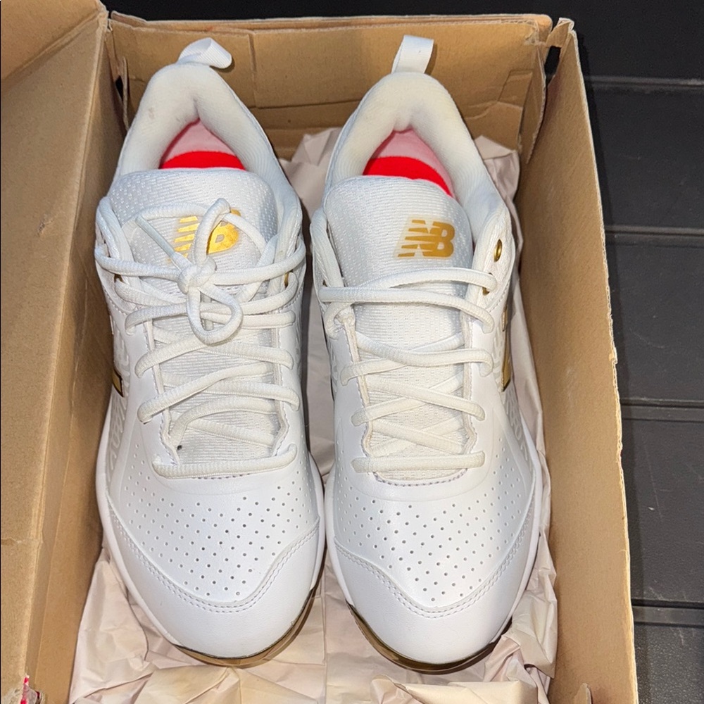 New Balance White and Gold Cleats - Picture 3 of 11